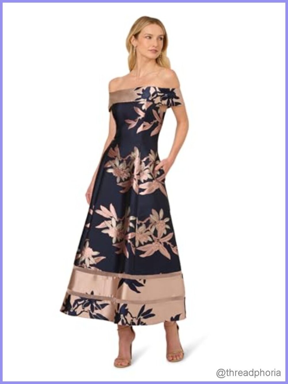 Off Shoulder Jacquard Fit & Flare Formal Evening Gown Dress